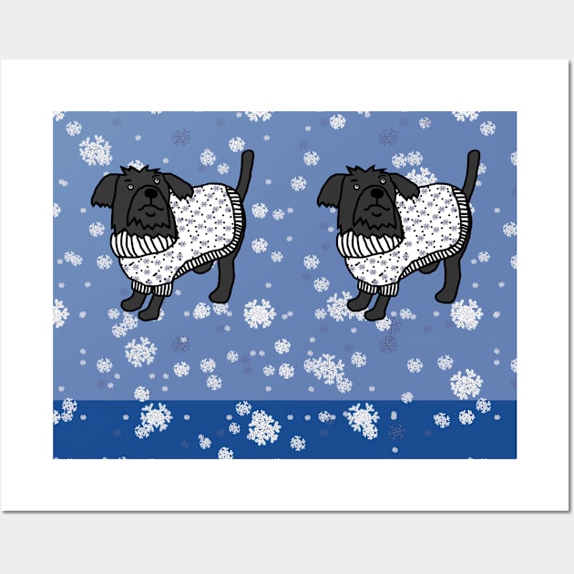 Winter Christmas Sweater Dogs and Snow Wall Art by ellenhenryart